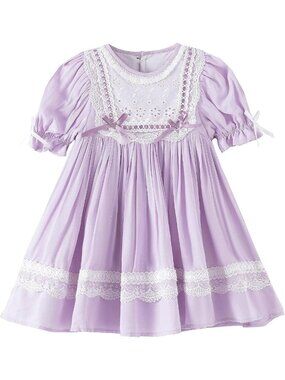 Vintage Purple Summer Dress for Girls, Puff Sleeve Heirloom Style, Light Purple